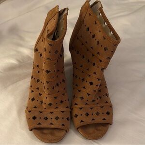 Brown Peep-Toe Ankle Boots